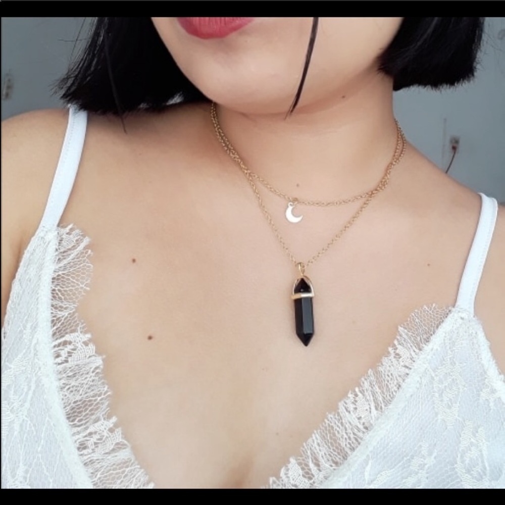 double layer moon pendant necklace